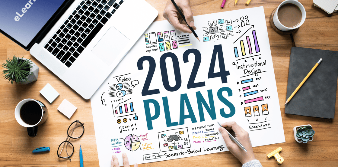 Desktop with people drawing on a paper that says 2024 plans