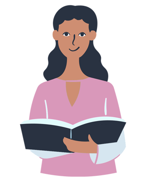 Illustration of a woman reading a book.